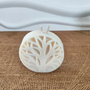 Bougie ronde blanche en forme d'arbre de vie