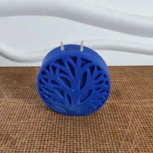 Bougie ronde bleue en forme d'arbre de vie