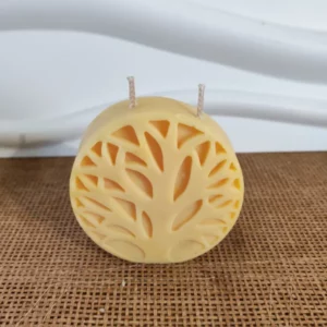Bougie ronde jaune en forme d'arbre de vie