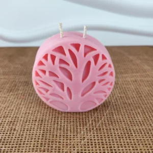 Bougie ronde rose en forme d'arbre de vie