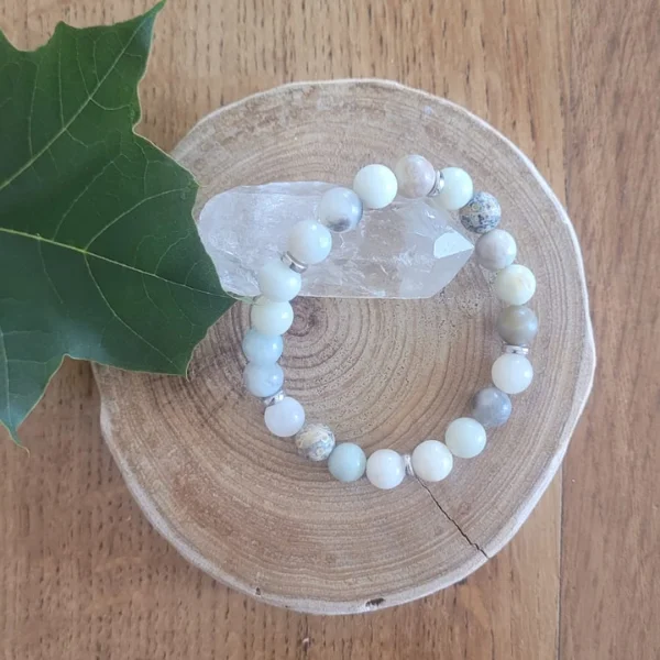 bracelet amazonite sans médaillon sur rondelle de bois