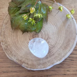 pierre entre 30 et 40 mm de diamètre cristal de roche sur rondelle de bois