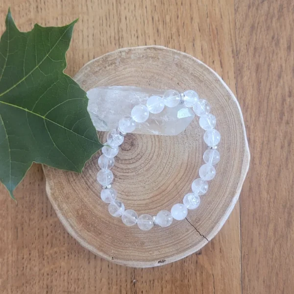 bracelet bcristal de roche sans medaillon sur rondelle de bois