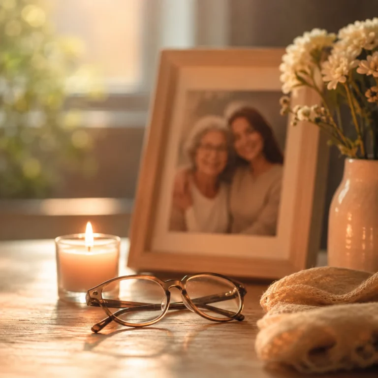 christelle et sa mère en photo avec bougie et lunettes